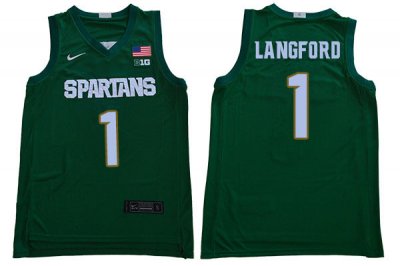 Men Joshua Langford Michigan State Spartans #1 Nike NCAA Green Authentic College Stitched Basketball Jersey TI50T33PV